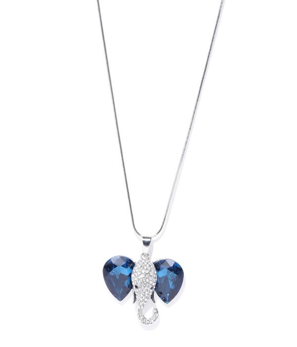 YouBella Blue Silver-Plated Elephant-Shaped Stone-Studded Necklace